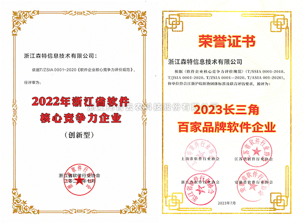 lewin乐玩官网全资子公司——浙江森特获评“长三角百家品牌软件企业”、“浙江省软件企业主题竞争力（创新型）”企业！